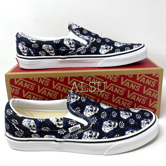 🎃 Halloween VANS Classic Slip On Flash Skulls Black Women’s Size VN0A4U381HJ - Picture 4 of 9